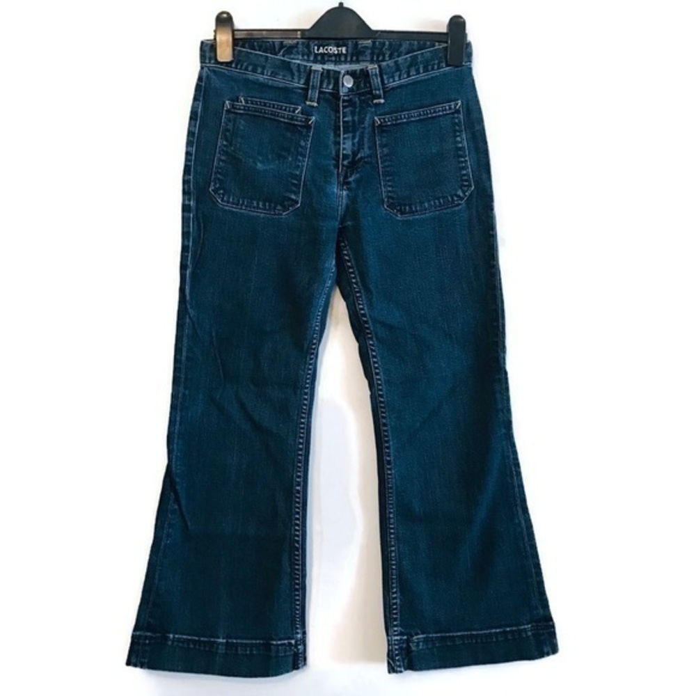 VTG y2K Lacoste Jeans High Rise Patch Pocket Flare Leg Stretch Denim Size 40 8